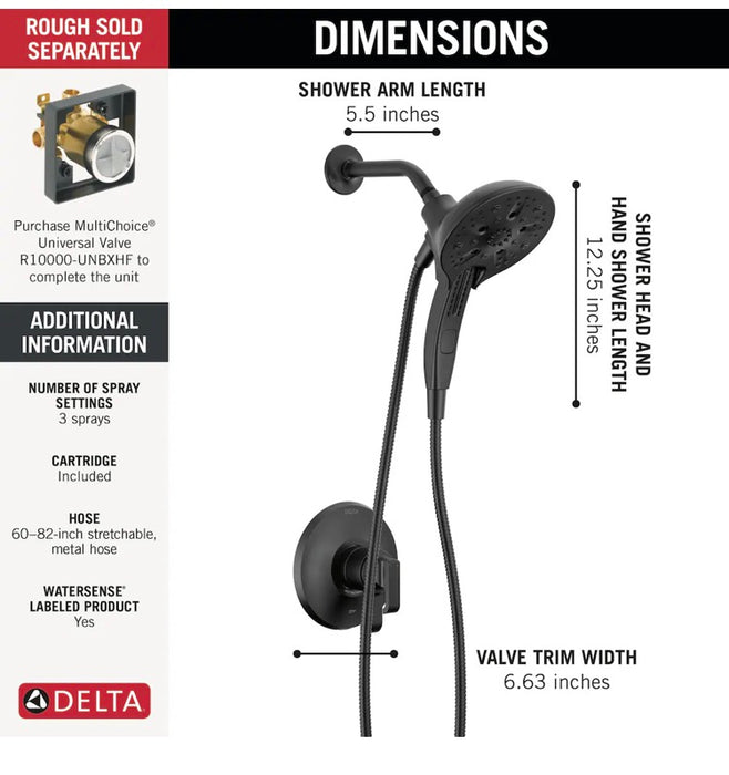 Delta Tetra 1-Handle Wall-Mount Shower Trim Kit with In2ition (Valve Not Included) in Black (NEW)