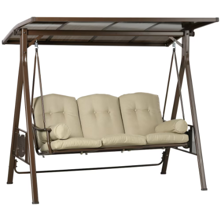 Outsunny 3-Seat Patio Porch Swing Outdoor Glider Cushion Adjustable Canopy (New)