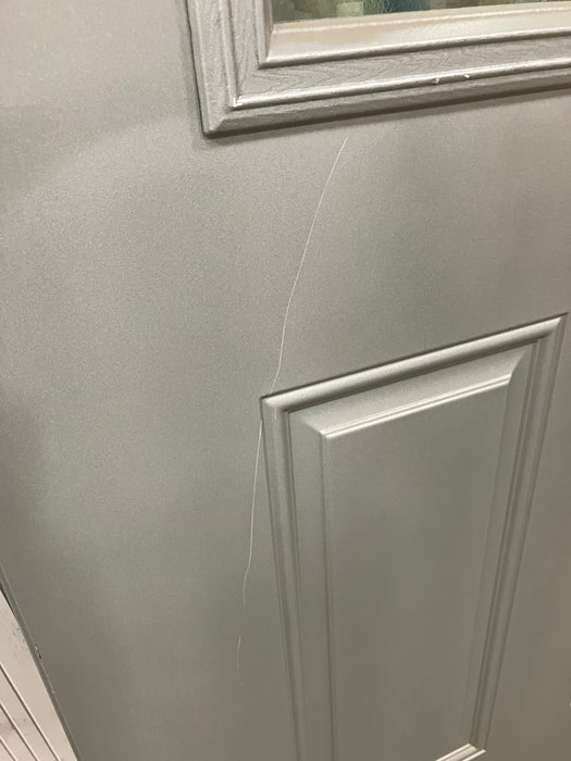 Grey Exterior Door With Glass Pane