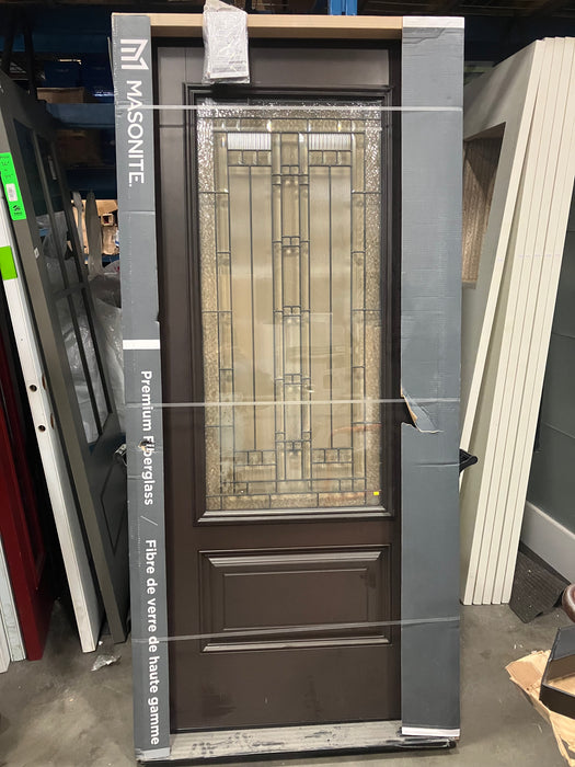 Masonite Everland 36-inch x 80-inch x 4-9/16-inch Chestnut 3/4 Lite Elmhurst Single Fibreglass Prehung Front Door LH