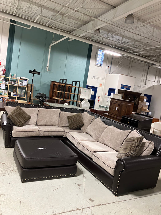 Brown Leather Sectional - (used)