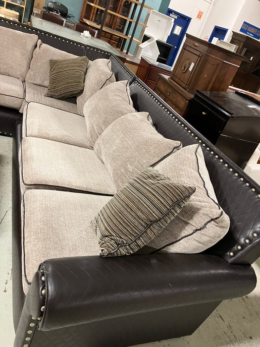 Brown Leather Sectional - (used)