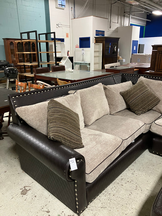 Brown Leather Sectional - (used)