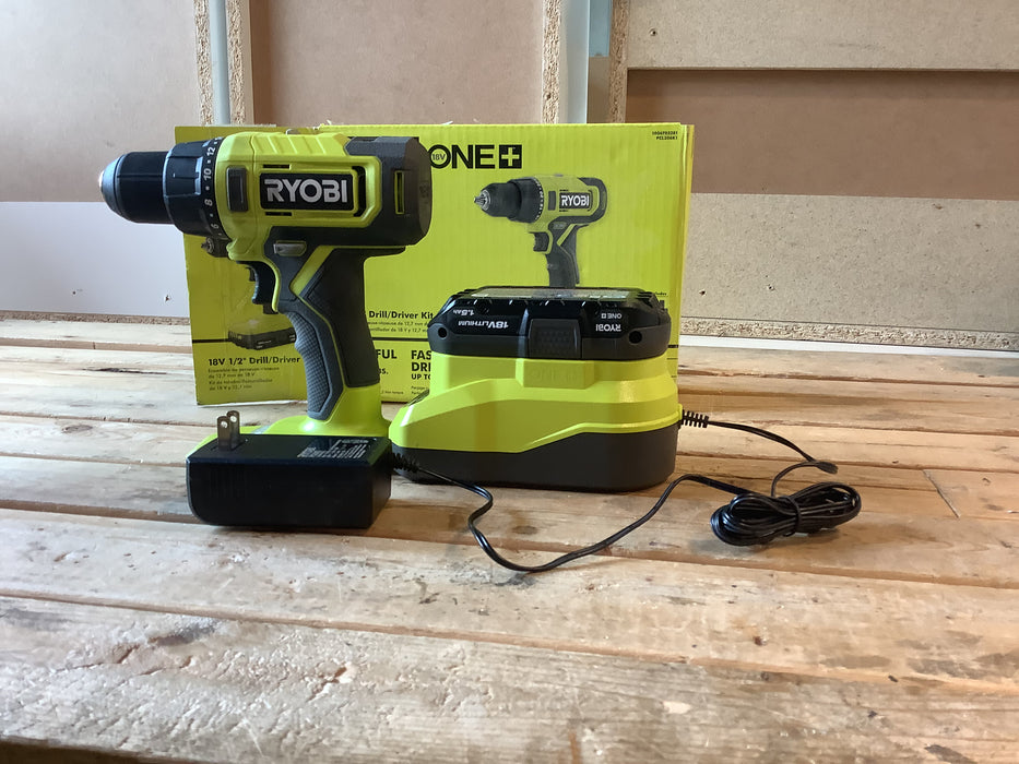 RYOBI 18V ONE+ Cordless 1/2 in. Drill/Driver Kit with (1) 1.5 Ah Battery and Charger (USED)