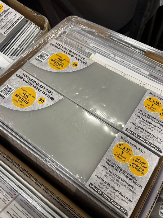 LuxySplash Peel & Stick Soft Grayish Textured Glass Subway Wall Tile 4" x 12" (3 Pieces, 1 Sq. Ft./Pack)