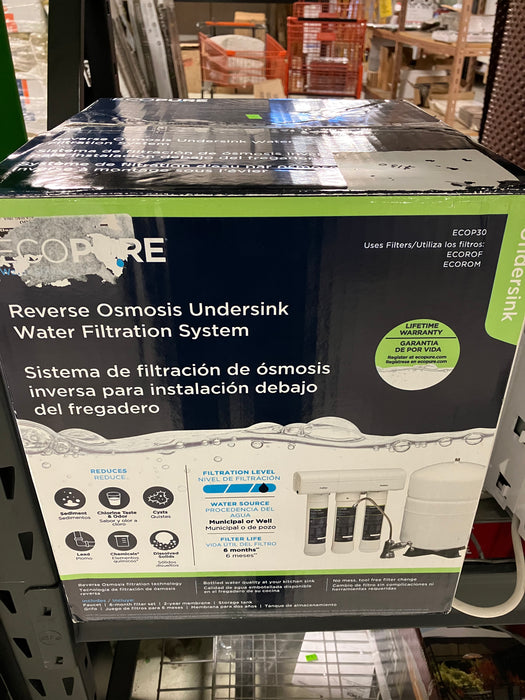 EcoPure Reverse Osmosis Undersink Chlorine, Lead, and Microbe Water Filtration System (New)