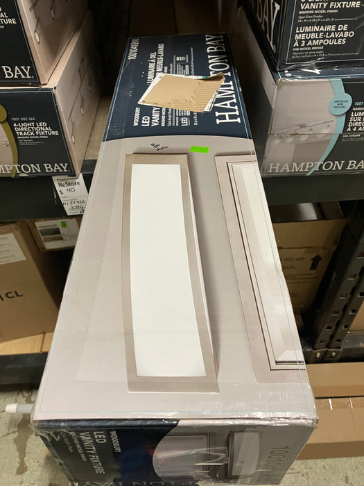 Home Decorators Collection 4-Light Bathroom Integrated LED Brushed Nickel Vanity Light Modern Rectangle Linear Bar Opal Shade