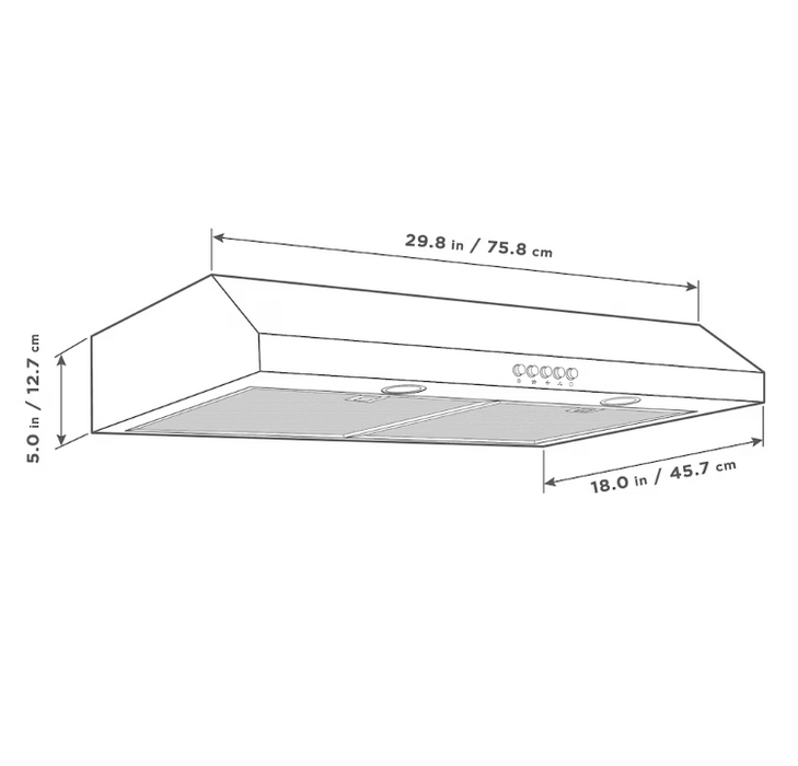 Vissani 30-inch 320CFM Convertible Under Cabinet Range Hood with 3-Speed Setting in Stainless Steel