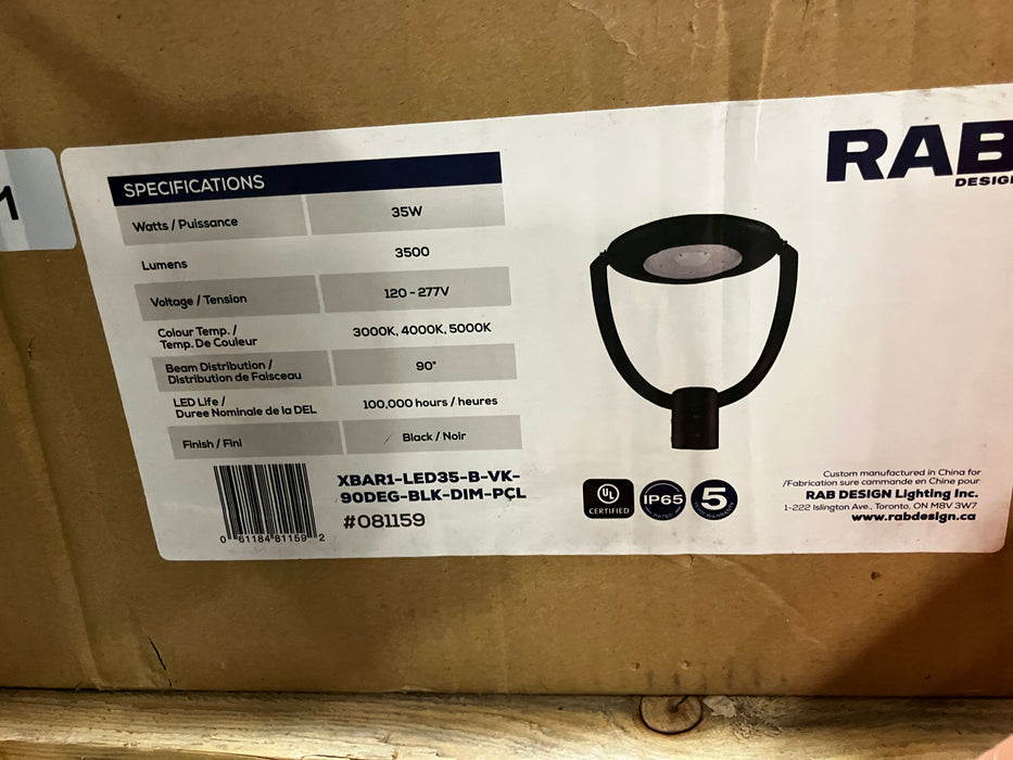 RAB DESIGN 081159 XBAR1-LED35: 35W 120-277V Variable Temp 90° Symmetrical Distribution Matte Black Finish Dimmable Polycarbonate Lens (NEW)
