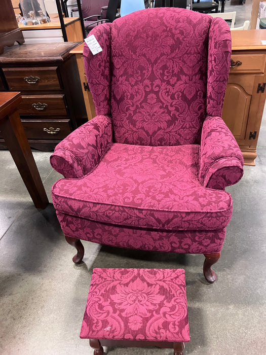 Burgandy Wingback Chair With Stool (USED)