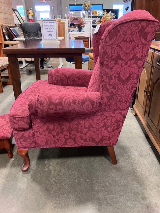 Burgandy Wingback Chair With Stool (USED)