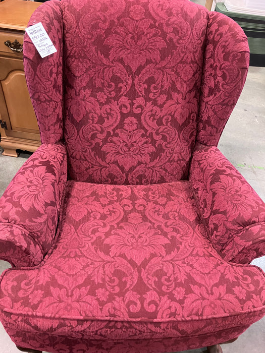 Burgandy Wingback Chair With Stool (USED)