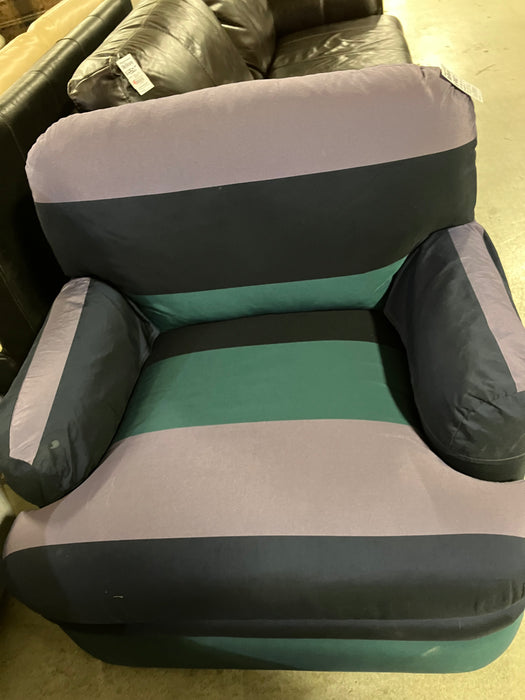 Blue/green striped chair and ottoman (used)