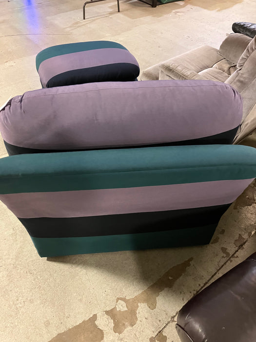 Blue/green striped chair and ottoman (used)
