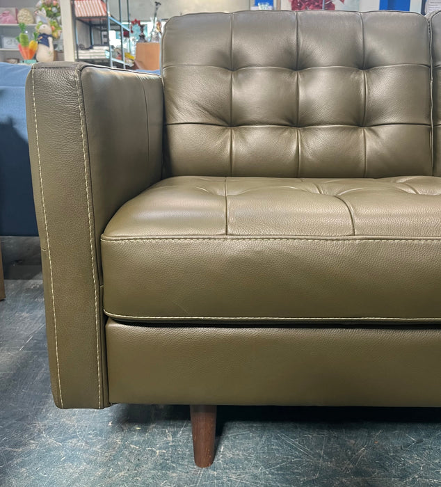 Olive Leather Sectional Loveseat