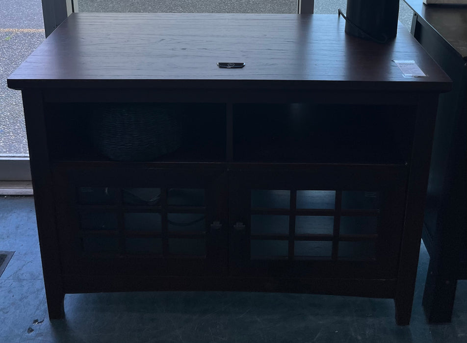 Wood Media Console w/ Glass Doors