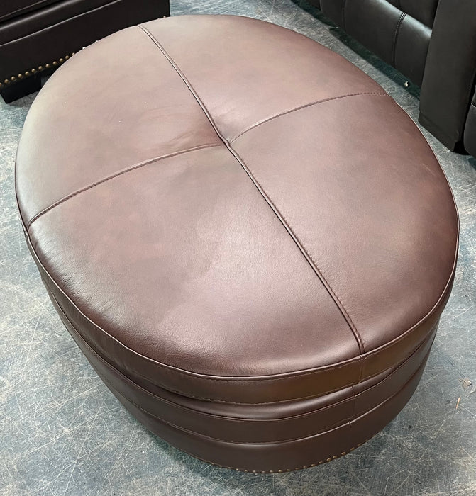 Brown Round Leather Ottoman (new)