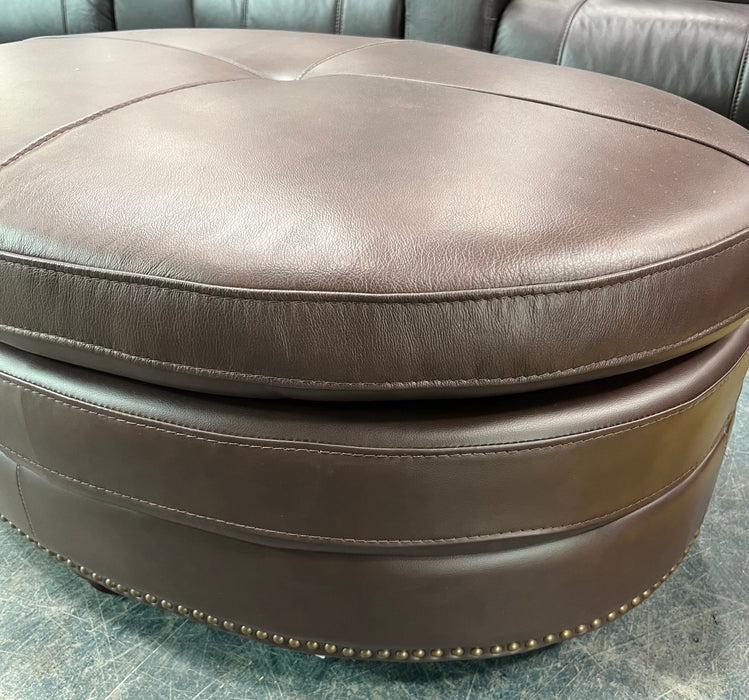 Brown Round Leather Ottoman (new)