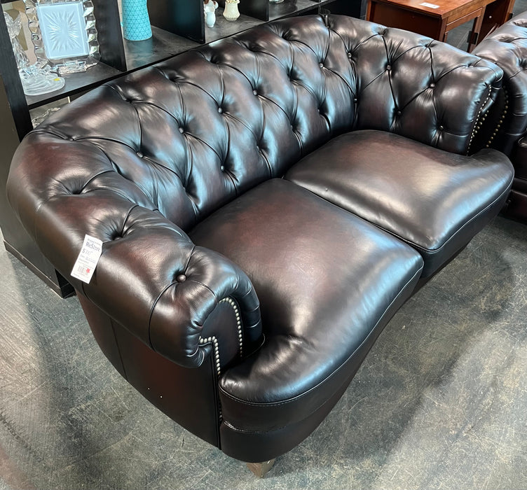 Tufted Dark Brown Leather Loveseat (new)