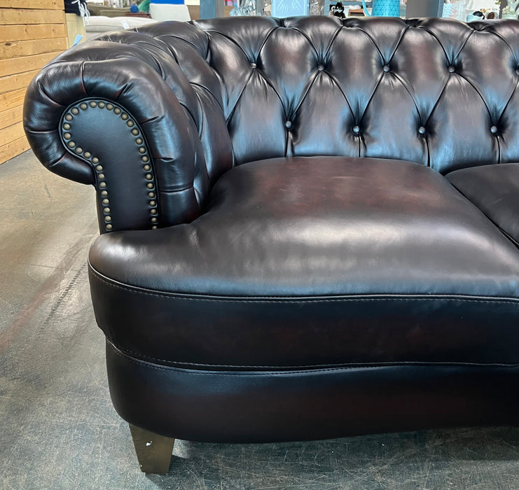 Tufted Dark Brown Leather Loveseat (new)