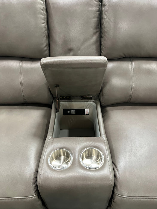 Grey Leather Reclining Sectional Piece (new)