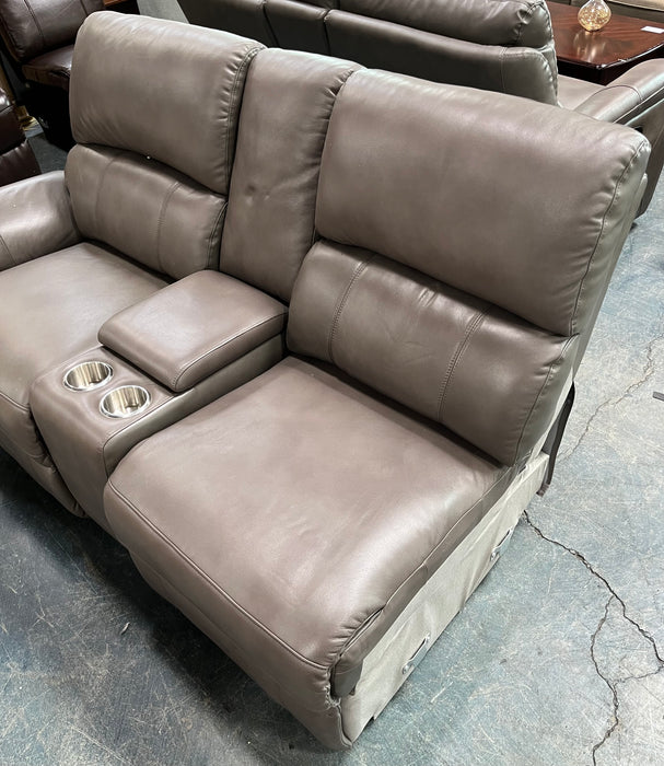Grey Leather Reclining Sectional Piece (new)