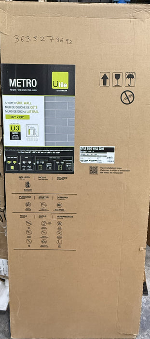 MAAX Utile 32 in. L x 80 in. H Single Side Shower Wall Panel in Metro Ash Grey