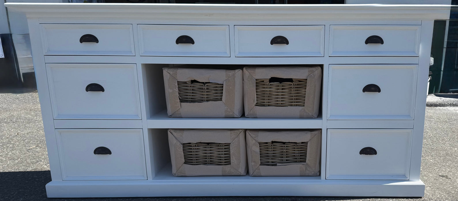 Halifax Library Hutch Unit with Basket Set in Classic White (new)