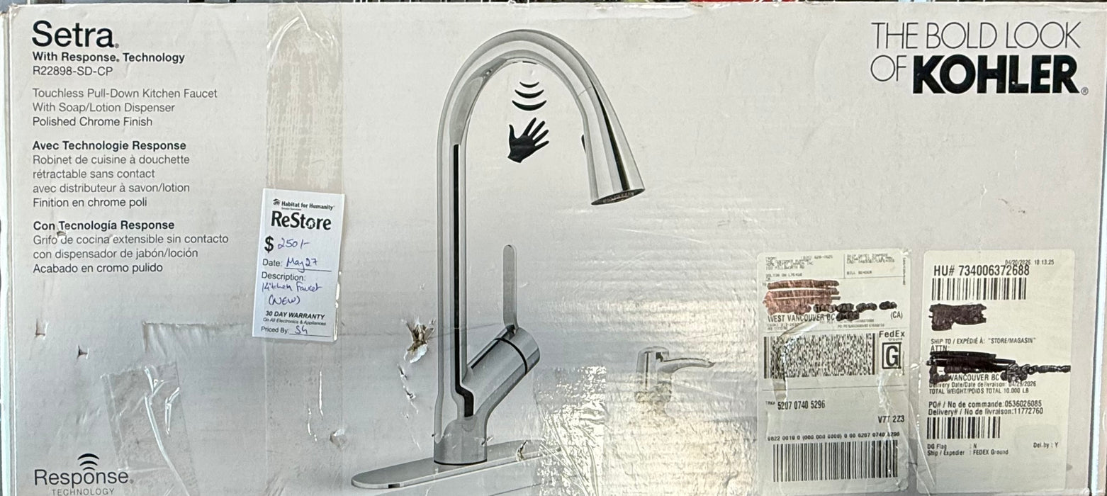 KOHLER Setra Touchless Pull Down Kitchen Faucet in Chrome (new)