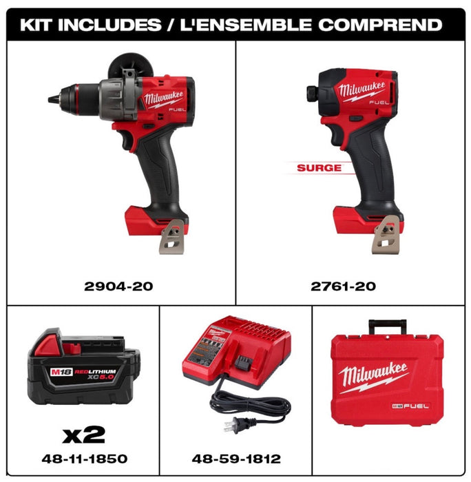 Milwaukee Tool M18 FUEL 18V Li-Ion Brushless Hammer Drill & SURGE Impact Driver Combo Kit w/ (2) 5.0 Ah Battery (NEW)