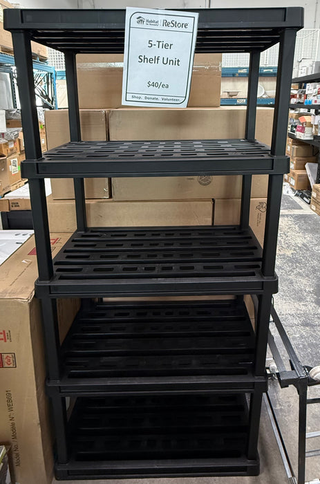 Plastic Rack Shelf with 5 Large Shelves, Black (new)