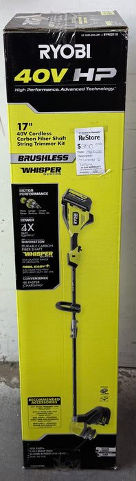 RYOBI 40V HP Brushless 17-inch String Trimmer Kit with 6.0 Ah Battery and Fast Charger