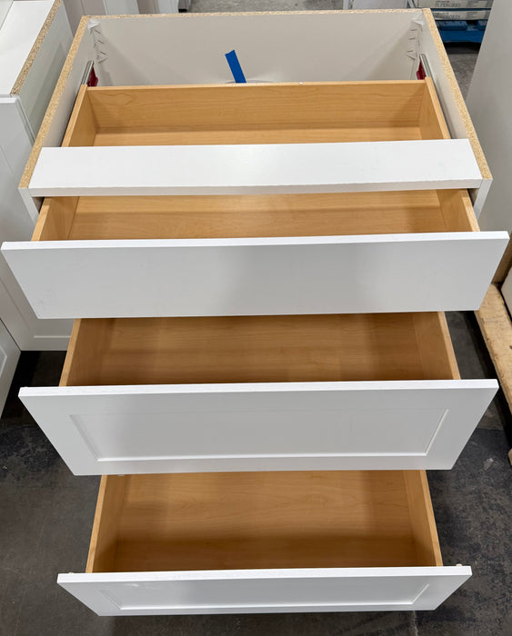 Edson 30 W x 35 H x 25 D Assembled Kitchen 3-Drawer Base Cabinet, White (new)