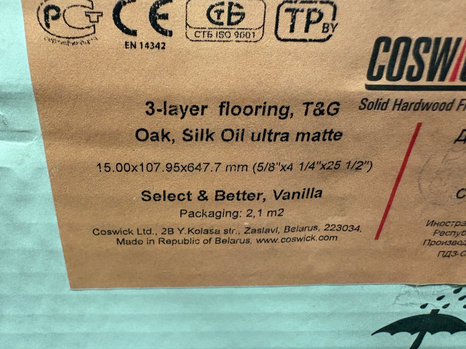 Coswick 3-Layer Flooring, T & G Oak, Silk Oil Ultra Matte Vanilla (NEW)
