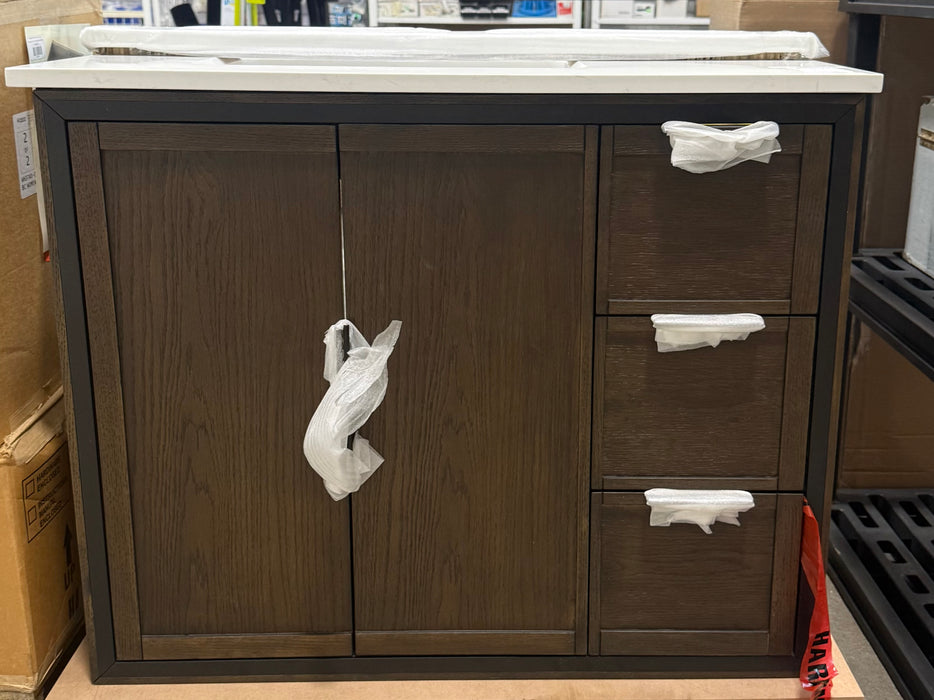 Theo 36-in Jacobean Single Vanity with White with Grey Specks Engineered Stone Top (new)