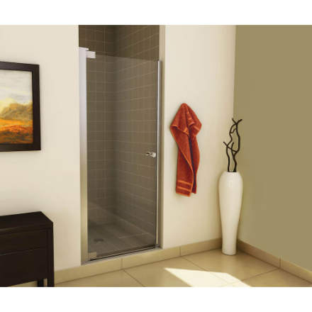 MAAX Insight 31.5 - 33.5W (Adjustable Width) x 67H Frameless Pivot Shower Door in Chrome with Clear Glass (New)