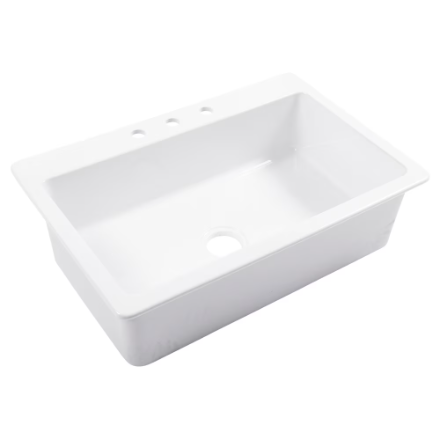 Sinkology Jackson Crisp White Fireclay 33" Single Bowl Drop-In Kitchen Sink