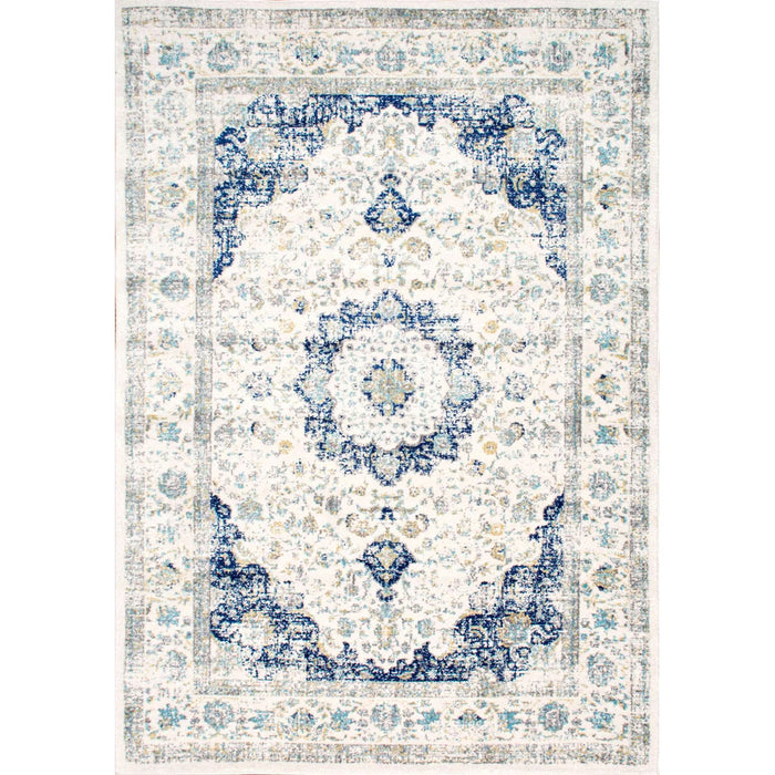 Juliea Medallion Area Rug for Living Room Bedroom Dining Room Kitchen, Blue Off White - Rug Size  Rectangle 2' x 3' (New)