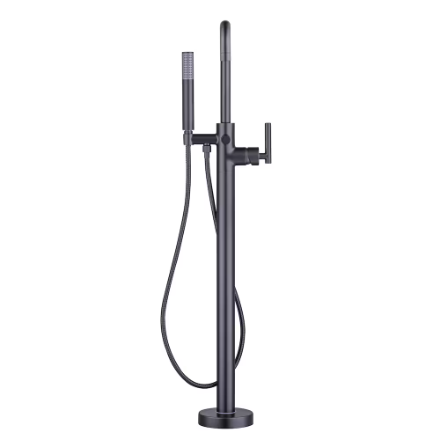 Kaylyn 1-Handle Freestanding Floor Mount Tub Filler Faucet with Handheld Hand Shower in Matte Black, Valve Included (New)
