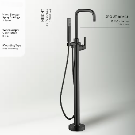 Kaylyn 1-Handle Freestanding Floor Mount Tub Filler Faucet with Handheld Hand Shower in Matte Black, Valve Included (New)