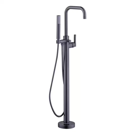 Kaylyn 1-Handle Freestanding Floor Mount Tub Filler Faucet with Handheld Hand Shower in Matte Black, Valve Included (New)