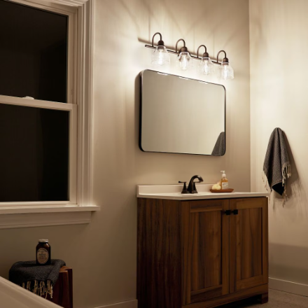 Kichler Avery 4-Light Olde Bronze Vanity Light with Clear Seeded Glass (New)