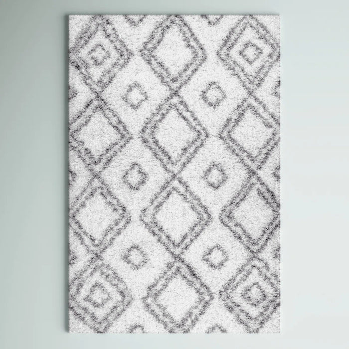 Kosinski Trellis Runner Shag Rug for Living Room Bedroom Dining Room Nursery Entryway Hallway, White Grey - Rug Size Rectangle 3'2" x 5' (NEW)