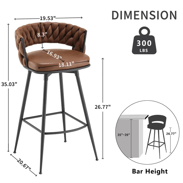 Kymberlynn Swivel Upholstered Low Back Bar & Counter Stool With Metal Frame - Seat Height Counter Stool (26.6 Seat Height), Upholstery Brown - 9009-Brown-26inch