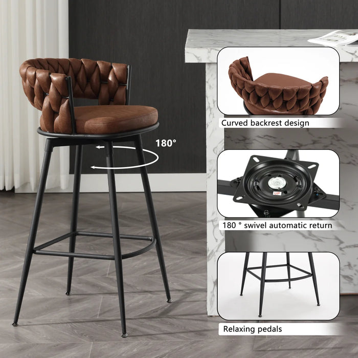 Kymberlynn Swivel Upholstered Low Back Bar & Counter Stool With Metal Frame - Seat Height Counter Stool (26.6 Seat Height), Upholstery Brown - 9009-Brown-26inch