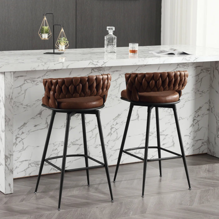 Kymberlynn Swivel Upholstered Low Back Bar & Counter Stool With Metal Frame - Seat Height Counter Stool (26.6 Seat Height), Upholstery Brown - 9009-Brown-26inch