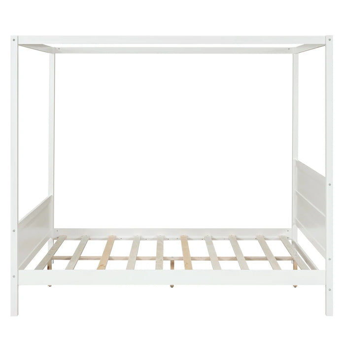 Solid Wood Canopy Bed Frame - Colour White, Size Queen - YP254-N701P254917W