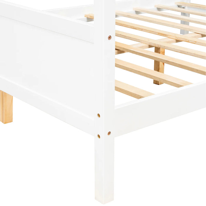 Solid Wood Canopy Bed Frame - Colour White, Size Queen - YP254-N701P254917W