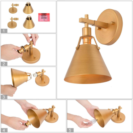 LNC Brushed Gold Vanity Light, 1-Light Modern Bathroom Sconce with Bell Shade Traditional Wall Light (New)