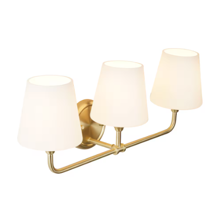 Lavenite 3-Light Bathroom Dimmable Gold Vanity Light Linear & Bar Opal Glass Shade (New)